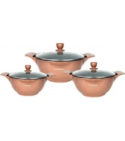 Cheffinger Set Pentole da 6 Pezzi colore bronzo misure 20,24,28cm e Coperchi