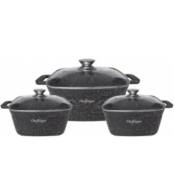 Set di Pentole Quadrate da 6 Pezzi con Guanti da Cucina Cheffinger CF-SQC01