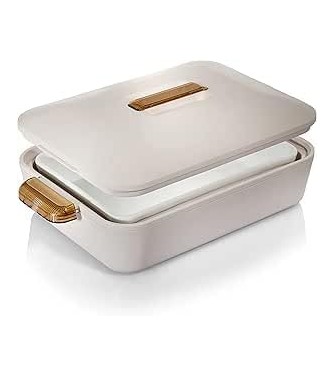 Enjoy - Contenitore Termico Rettangolare Colorado 2.8l - Manici Ambra - L - 42x26x9 CM - Bianco Mandorla