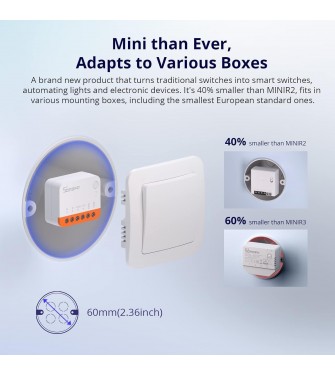MINI R4 WiFi Smart Switch 2-Way, Interruttore intelligente fai-da-te, modalità relè staccabile, WiFi 2.4G, controllo APP,