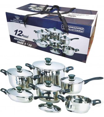 Set Batteria di pentole 12 Pezzi in Acciaio Inox Bavaria con Coperchio