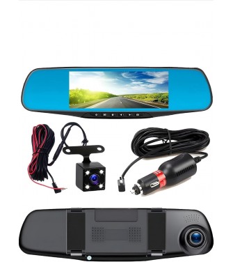 Full HD dash cam per specchietto retrovisore con telecamera per la retromarcia con visione notturna, registrazione in loop e