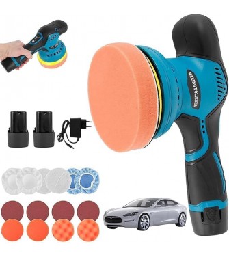 Set di Lucidatrici per Auto, Lucidatrice Orbitale con 2 Batterie Spugna per Lucidatura da 125 mm 8 Velocità 2800-5500 Giri / Min