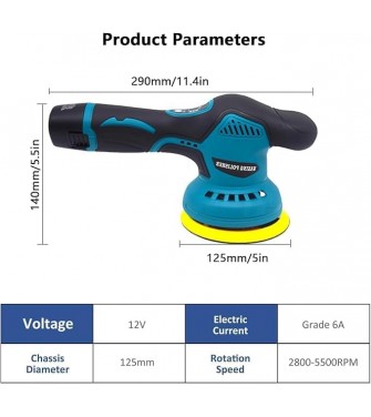 Set di Lucidatrici per Auto, Lucidatrice Orbitale con 2 Batterie Spugna per Lucidatura da 125 mm 8 Velocità 2800-5500 Giri / Min