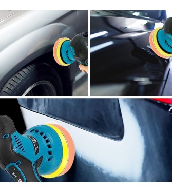 Set di Lucidatrici per Auto, Lucidatrice Orbitale con 2 Batterie Spugna per Lucidatura da 125 mm 8 Velocità 2800-5500 Giri / Min