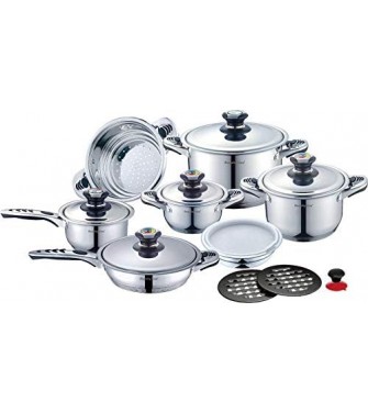 Batteria Pentole e Padelle 16 Pz Antiaderente Induzione Acciaio Inossidabile RL-16B