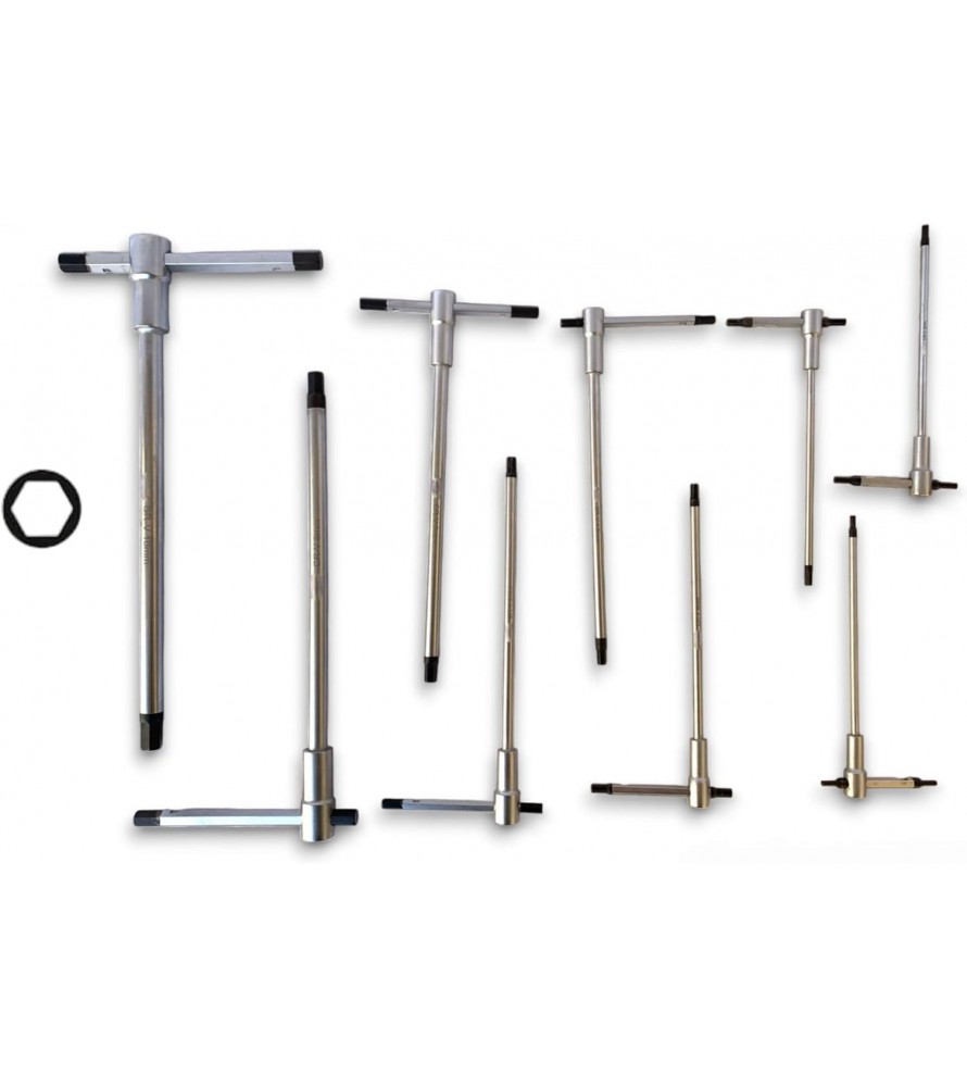 ClaShop Set di chiavi esagonali a T con aggancio multiplo ed asta scorrevole 9 pezzi 2,5-10mm Cromo Vanadio