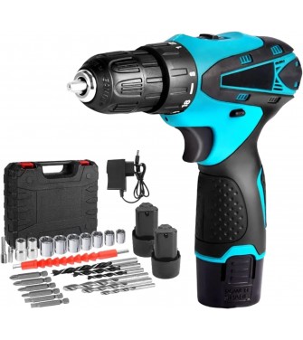 Trapano Avvitatore Batteria 18V 25Nm con 2 Batterie e 1 Caricatore 0-1300 RPM 2 Velocità con LED Luce Mandrino Autoserrante 10mm