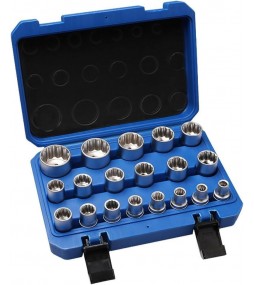 Set Chiavi a Bussola Torx Millerighe Esagonale Poligonali XZN Maschio e Femmina Acciamo Cromo Vanadio (Set 19 Pezzi 1/2" Bussole